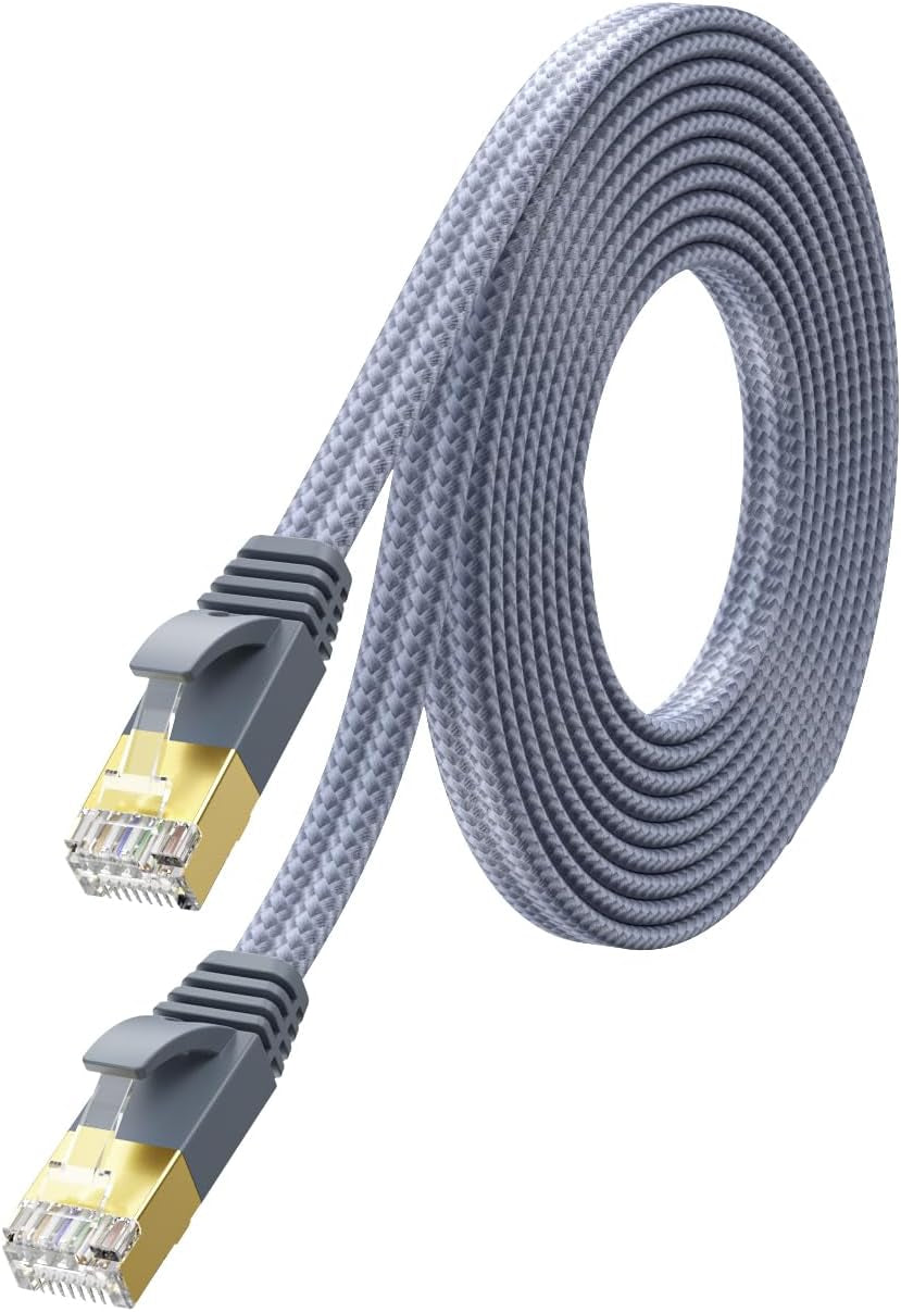 Short Ethernet Cable 1.5 Ft - Nylon Braided Flat High Speed Cat 7 Internet Cable LAN Cable Shielded Fast and Stable Ethernet Cord for Home and Office